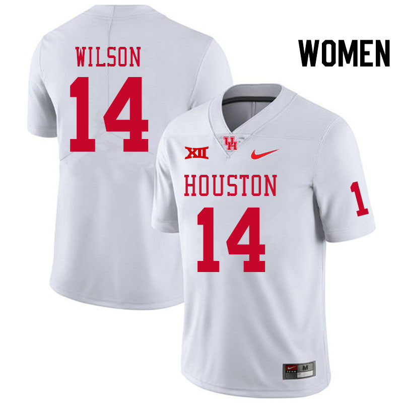 Women #14 Jonah Wilson Houston Cougars Big 12 XII College Football Jerseys Stitched-White - Click Image to Close